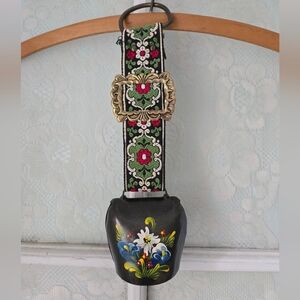 Vintage Swiss Cowbell with Handpainted Edelweiss & Floral Strap
